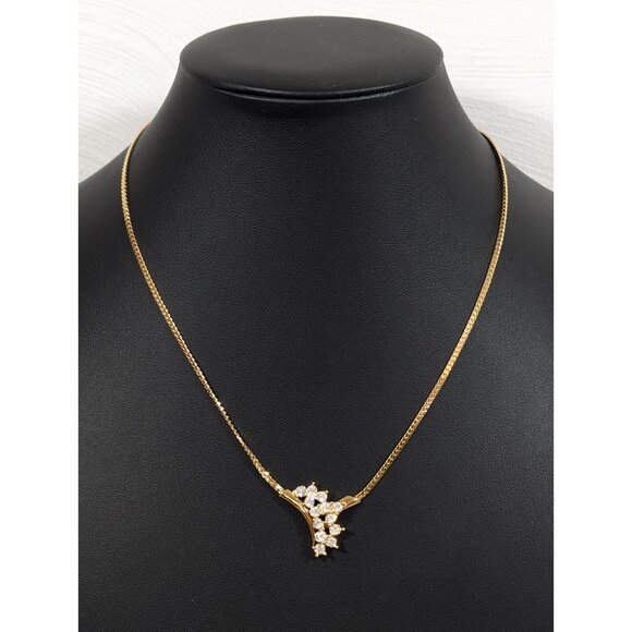 Vintage Clear Rhinestone Cascade Curved Bar Herringbone Choker Necklace 17 in - Picture 3 of 12